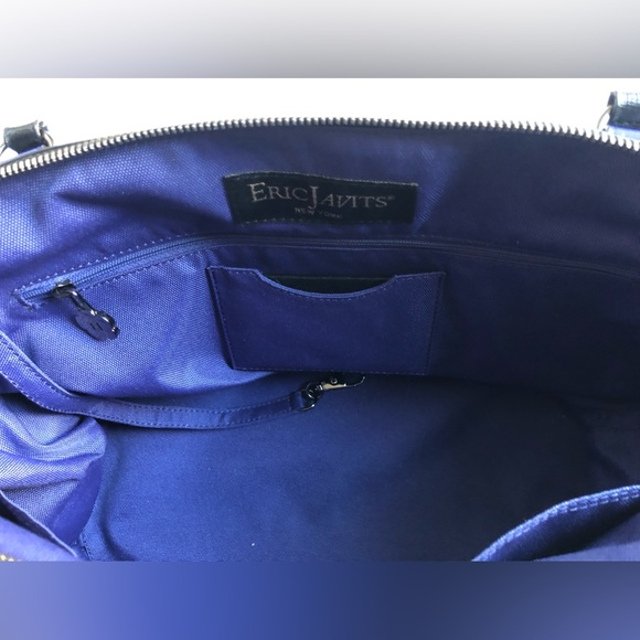 Eric Javits Patent and Saffiano Leather Handbag in Purplish Blue and Black - Picture 11 of 14